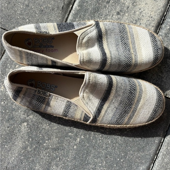 BOBS from Skechers Shoes - BOBS from Skechers Striped Flats in Gray and Cream